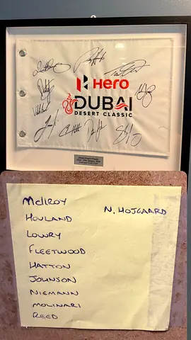 Framed Signed Hero Dubai Desert Classic 2026 Golf Flag — Signed by Pro Players