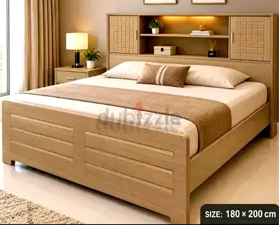 Solid Wood Double Bed with with Mattress Headboard Storage – 180 x 200 cm