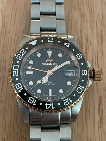 Two-tone stainless steel men's GMT-style watch with date