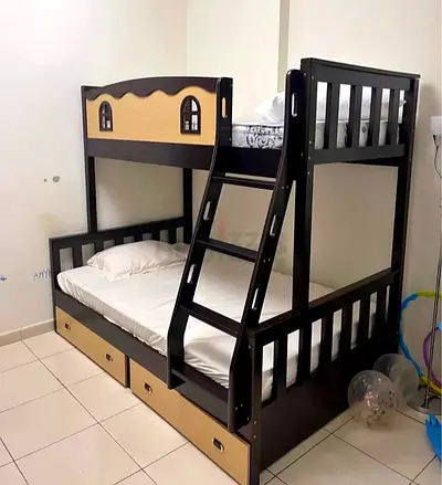Solid Wooden Bunk Bed with Under-Storage, Fits Kids/Adults - Good Condition