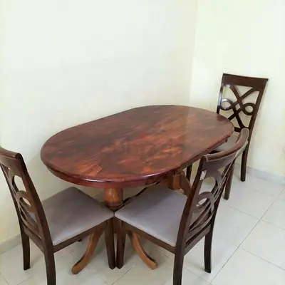 Solid Wood Oval Dining Table with 2 Chairs - Dark Brown