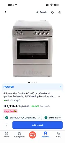 Hoover 4 burner gas oven