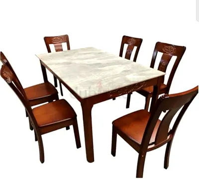Wooden 6-Seater Dining Table with Marble Top