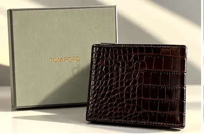Tom Ford Men's Brown Croc-Embossed Leather Bi-Fold Wallet with Box and tags. Brand New never used.