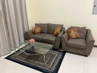 Gray 5-seater Sofa and Armchair Set with Glass Coffee Table and Rug