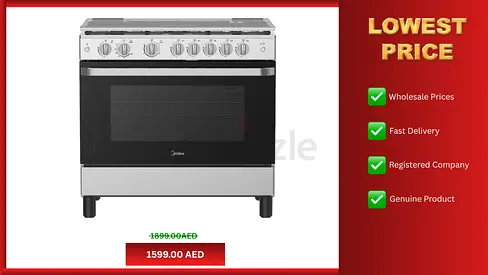 Midea 90x60cm Freestanding Cooker, Full Gas Cooking Range with 5 Burners, Automatic Ignition