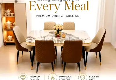 Marble-effect 6-Seater Dining Table Set with Upholstered Chairs
