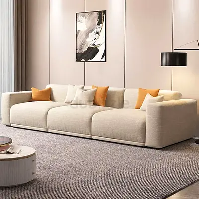 Modern Beige 3-Seater Sofa with Curved Armrests