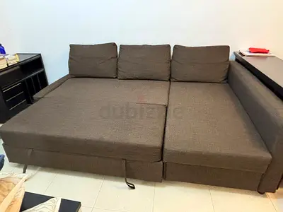 Ikea Brown Fabric Sofa Bed - 3 Seater Converts to Large Bed