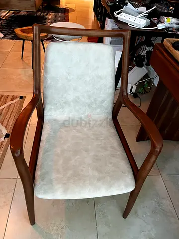 2x Mid-century style wooden armchair with light upholstery