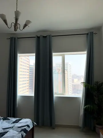 Light-blocking grey curtains with curtain rod - For balcony and Windows