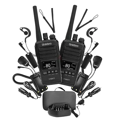 UNIDEN 5 WATT UHF CB SPLASHPROOF HANDHELD RADIO DELUXE PACK (UH755-2DLX) BLACK