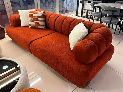 Modern Curved Orange 3-Seater Sofa