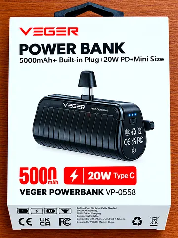 VEGER 5000mAh 20W Type-C Fast Charging Power Bank – VP-0558