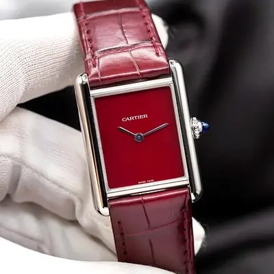 Cartier Tank Burgundy (1:1) With Box and Card Men’s Watch