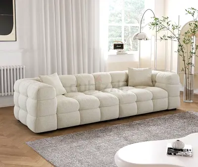 Cream tufted 3-seater sofa (bouclé) - modern comfy lounge
