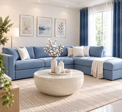 New modern style light blue colour L shaped 4 seater