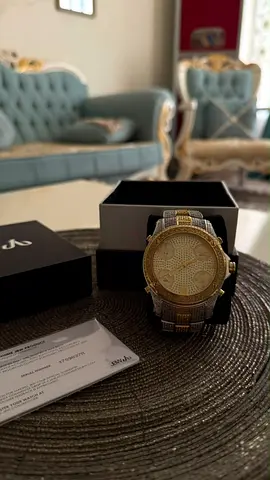Men's gold-tone wristwatch with crystal accents - like new