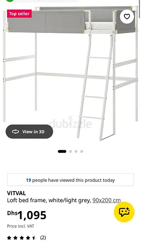 Loft bed frame VITVAL white/light grey 90x200 cm - good condition slightly negotiable