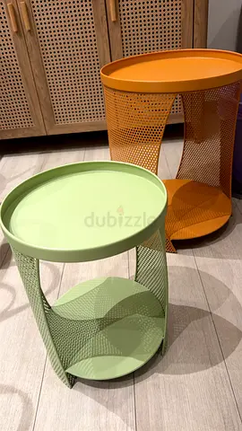 SPECIAL PRICE Set of 2 metal mesh side tables - green & ochre