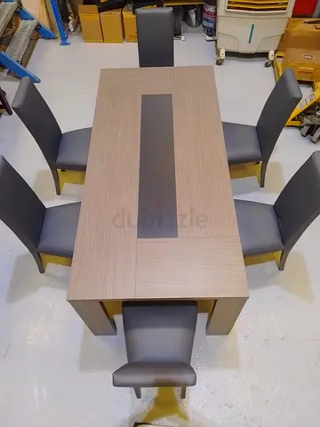 Wooden Dining Table with 6 Upholstered Chairs - Good Condition
