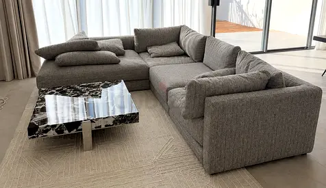 Large L-shaped Grey Fabric Sectional Sofa - Modern, Comfortable
