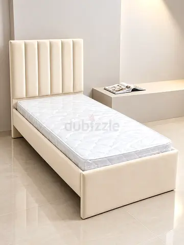 New Single bed upholstered bed frame - cream, modern single size bed kids bed