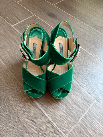 Green Prada Velvet Platform Sandals, Size Unclear, Lightly Worn size 36.5