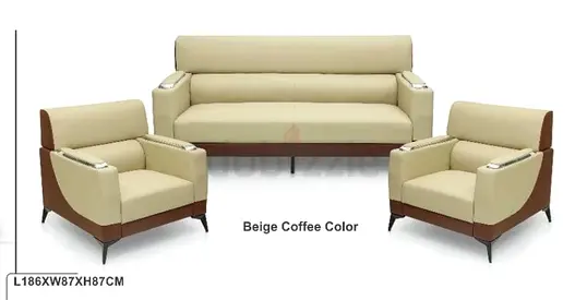 Beige 3-Seater Sofa with Two Armchairs - Modern Leatherette Set (L186×W87×H87cm)