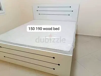 White wooden double bed with mattress - good condition