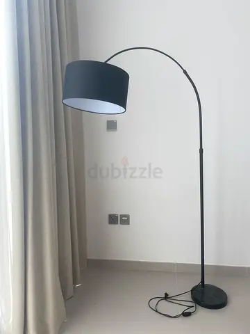 Black arc floor lamp with drum shade - good condition 2 1/2 years