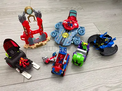 Mixed kids action vehicle toys set (Batman, Hulk, Iron Man style) - used