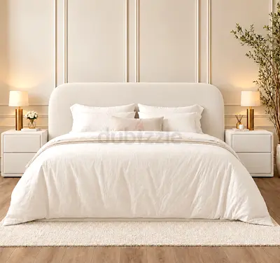 New Queen size bed upholstered bed with headboard storage bed in off-white queen bed