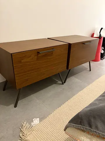 Pair of Pottery Barn walnut nightstands with drawer
