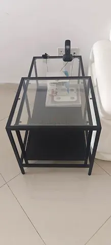Glass Top Side Table with Black Metal Frame
