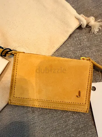 Beige yellow suede card holder / small wristlet - brand new