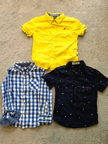 Lot of 3 casual boy's shirts - yellow, navy printed and blue check, size 3 to 5 years