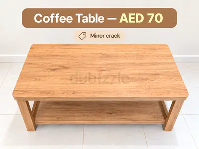 Solid Wood Coffee Table with Lower Shelf - AED 70 (Minor Crack)