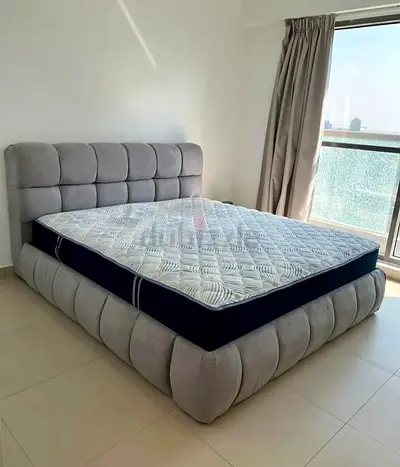 Grey Upholstered King Bed Frame with Headboard - Modern Design With Super Spring Mattress