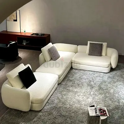 Modern modular white fabric sofa set - 3-piece lounge sectional