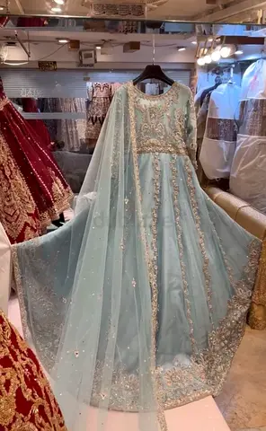 Light Blue Embroidered Bridal/Party Gown with Dupatta -