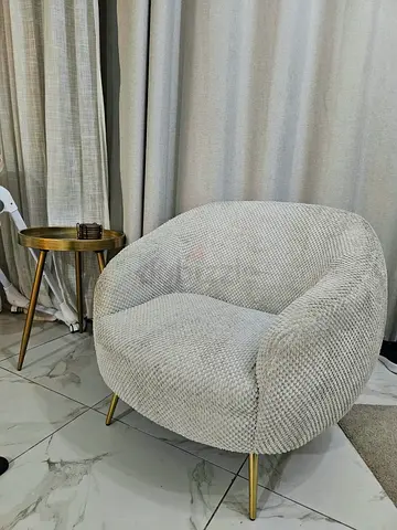 Comfortable Grey Upholstered Accent Armchair with Gold Legs