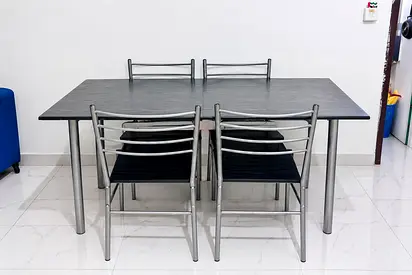 4-Seater Dining Table with Metal Frame and Wood-Effect Top — Good Condition