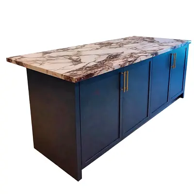 Large Kitchen Island with Marble Top and Storage Cabinets