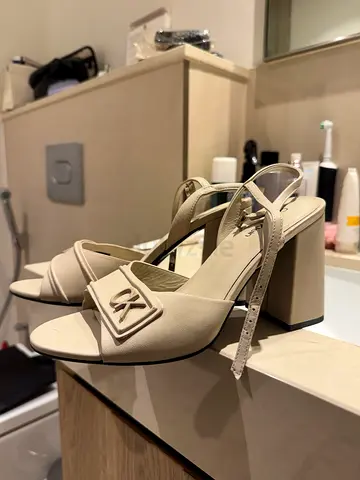Calvin Klein beige block heel sandals, size 38