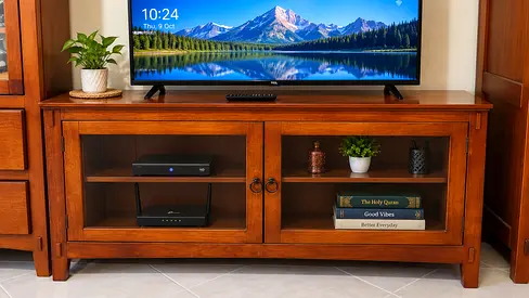 Solid Wood TV Cabinet / Entertainment Unit with Glass Doors
