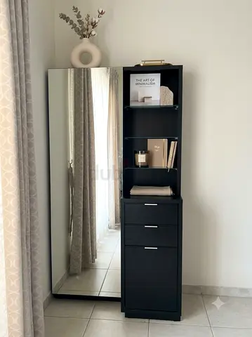 Tall Dark Wood Dresser with back storage and bookshelf