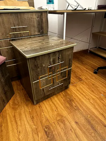 Wood Nightstand / Bedside Table with Brass Handles