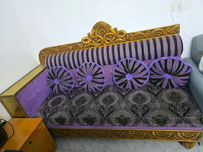 Ornate Purple and Gold Upholstered Sofa / Daybed - Good Condition