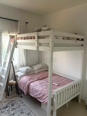 Ikea high queen size bed with mattress and low level bed with mattress